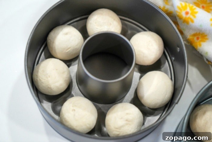 Crispy Air Fryer Frozen Rolls 4 Perfectly risen Rhodes rolls in a springform pan, ready for the air fryer.