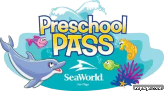 The unlimited admission Preschool Fun Card for children 5 and under – a gateway to adventure. SeaWorld Preschool Pass official artwork