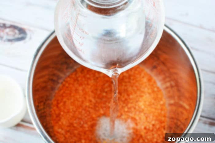 Easy Instant Pot Red Lentils 4 A close-up shot of seasoned red lentils cooking inside an Instant Pot, showing the tender consistency.