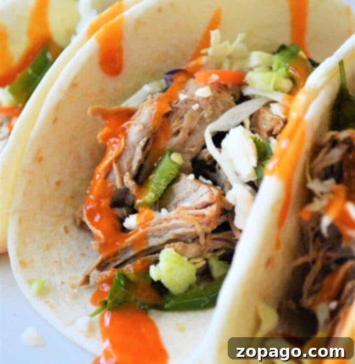 Tender Pork Taco Perfection 8 Two delectable Instant Pot Pork Tacos, garnished and ready to eat.