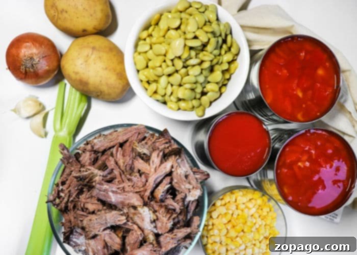 Slow Cooker Brunswick Stew 3 How to make Brunswick stew: a close-up of ingredients simmering in a slow cooker.