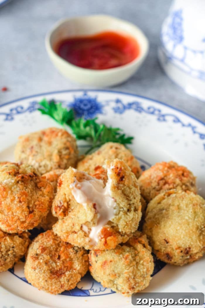 Crispy Air-Fried Mashed Potato Bites 7 A close-up of crispy golden Air Fryer Mashed Potato Balls.