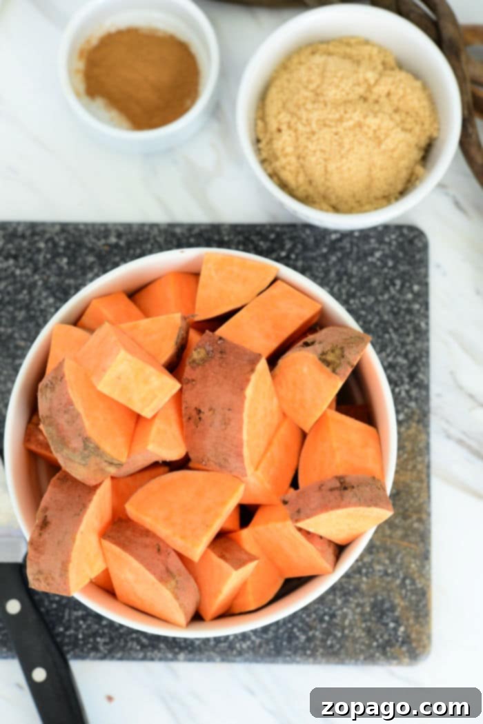 Easy Instant Pot Sweet Potato Cubes 4 Perfectly cooked, seasoned cubed sweet potatoes, ready to be served.