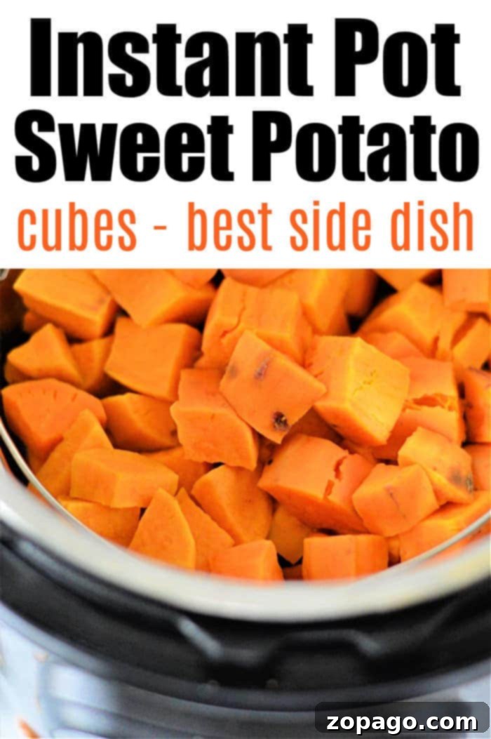 Easy Instant Pot Sweet Potato Cubes 6 Instant-Pot-Sweet-Potatoes cubed, garnished and ready to eat.