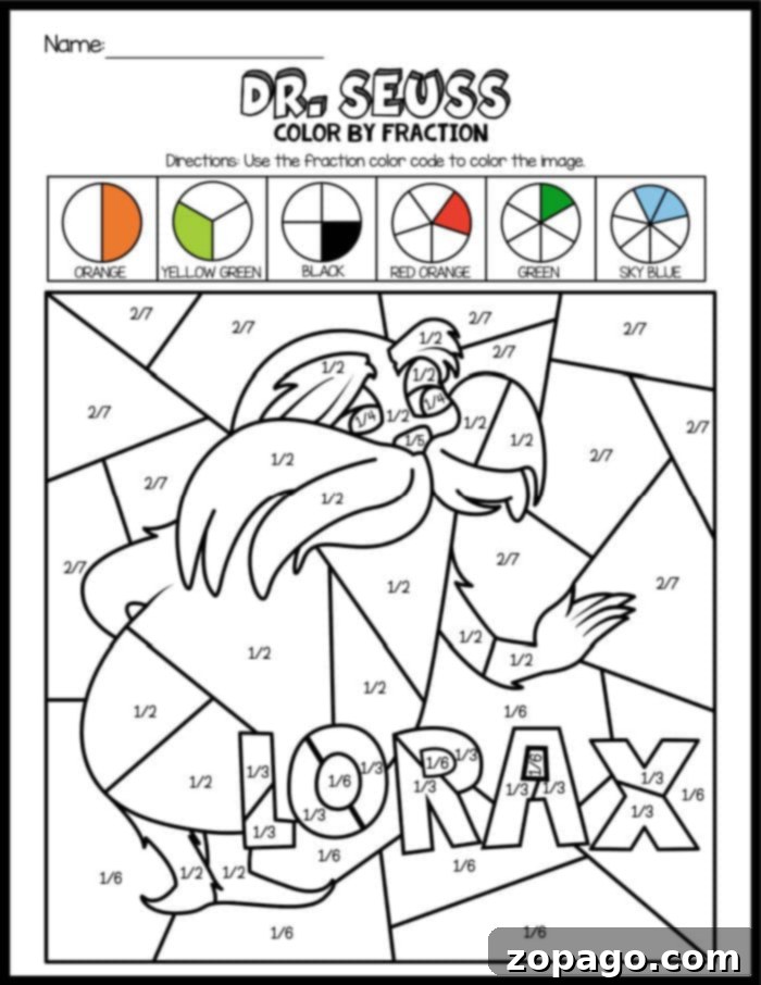 Whimsical Dr Seuss Color by Number Fun 4 Lorax Color by number activity sheet