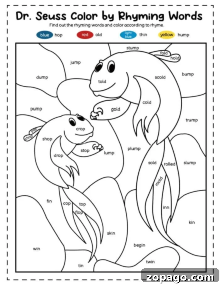 Dr. Seuss Color by Number worksheet with various characters