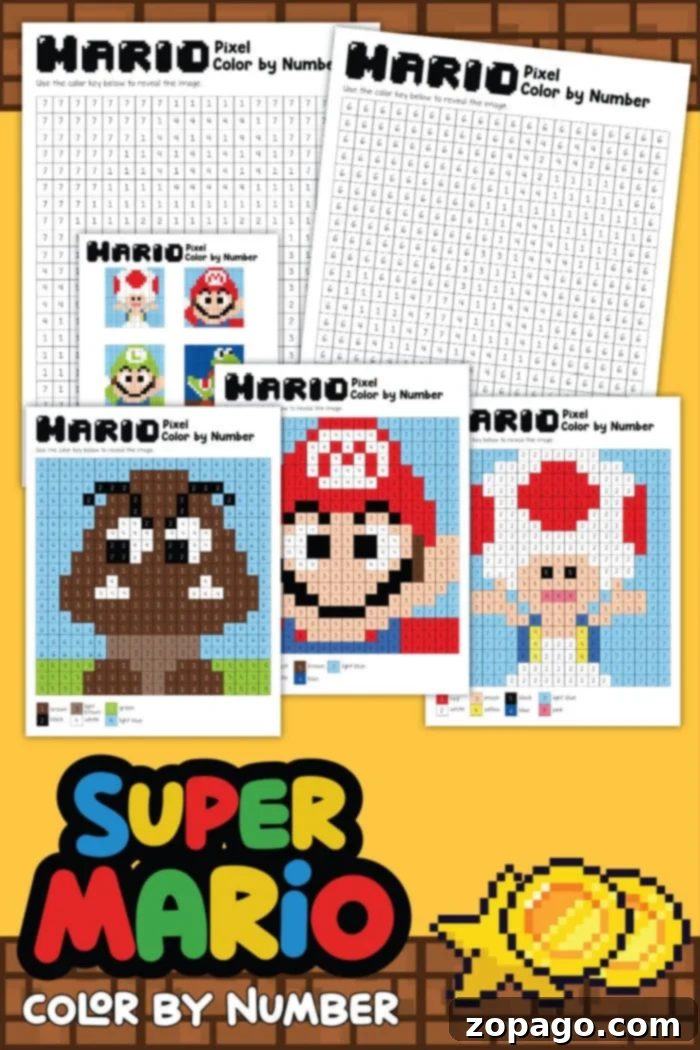 Mario Pixel Art Color by Number 5 Completed Color by Number Mario page example