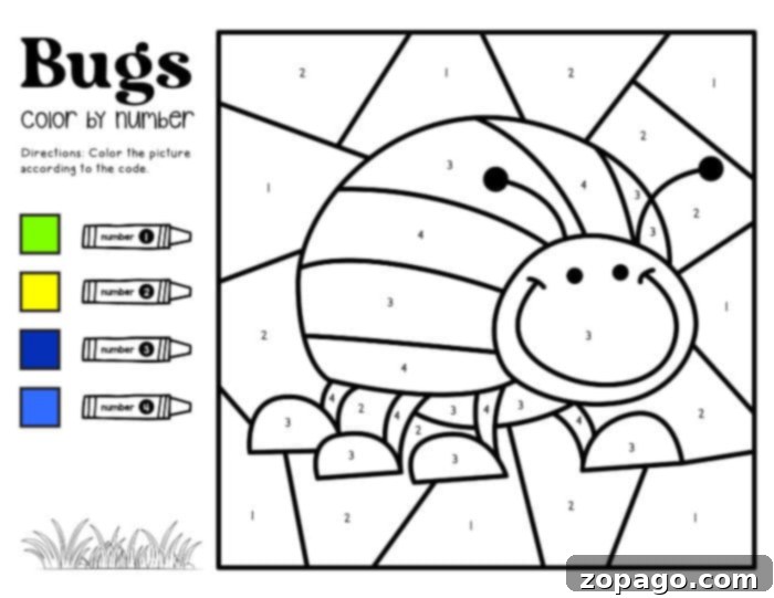 Printable Free Insect Coloring Fun 2 Insect Color by Number Page for Kids