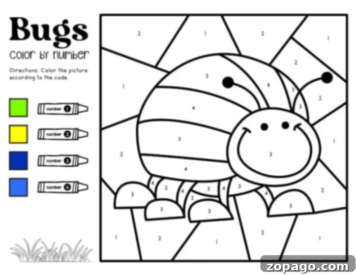 Free Bug Coloring Fun to Print 2 Insect Color by Number Activity for Kids