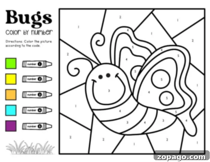 Printable Free Insect Coloring Fun 5 Butterfly Color by Number Activity Sheet
