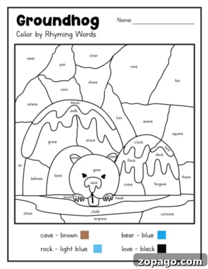 Groundhog Day Coloring Fun 5 Child proudly displaying a vibrant, completed Groundhog Day coloring sheet activity