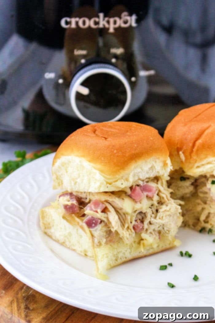 Gourmet Cordon Bleu Chicken Melt 2 Delicious Chicken Cordon Bleu Sandwich on a soft bun, garnished with fresh parsley.