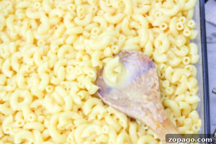 Chick Fil A Classic Mac and Cheese 5 Steps showing how to make the Copycat Chick-fil-A Mac and Cheese, from combining ingredients to stirring the sauce.
