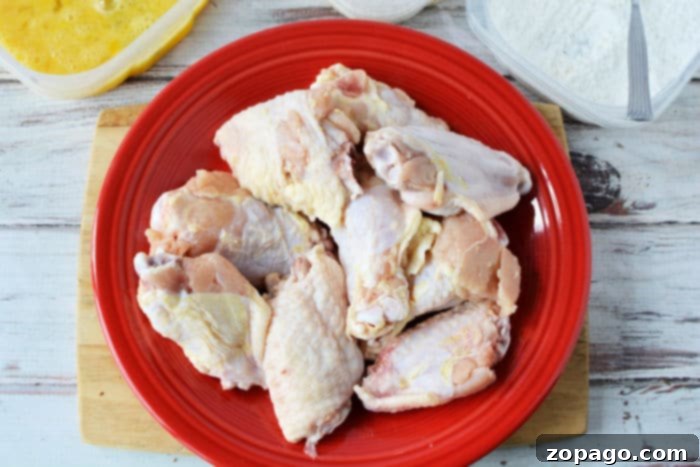Crispy Gluten-Free Air Fryer Chicken Wings 4 A close-up of plain chicken wings seasoned with salt and pepper, illustrating their natural gluten-free state.
