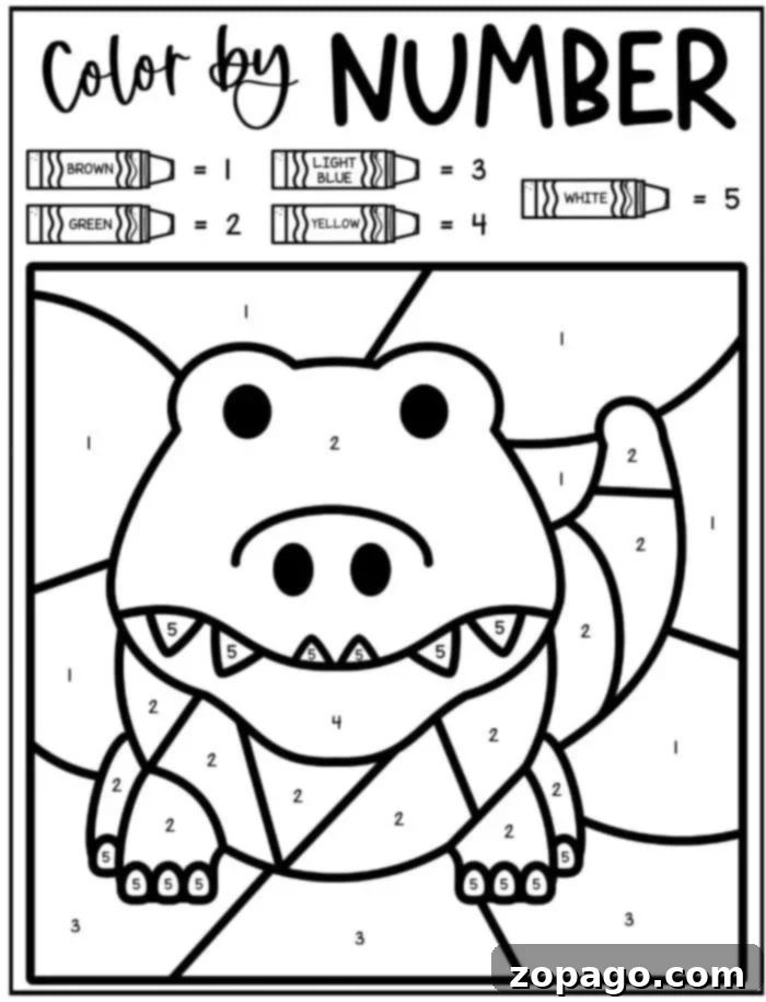 Alphabet A Coloring Adventure 5 Alligator color by number worksheet