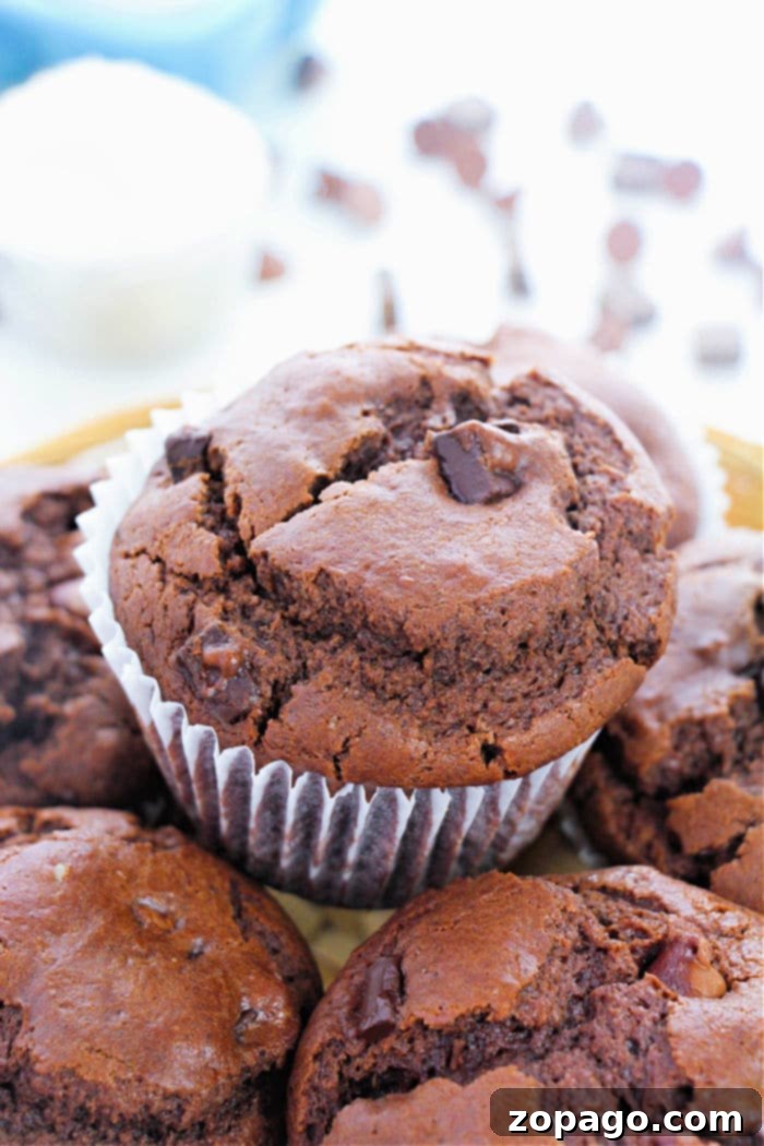Homemade Giant Costco Chocolate Muffins 2 Close-up of a jumbo Copycat Costco Chocolate Muffin, revealing its moist texture and abundant chocolate chips.