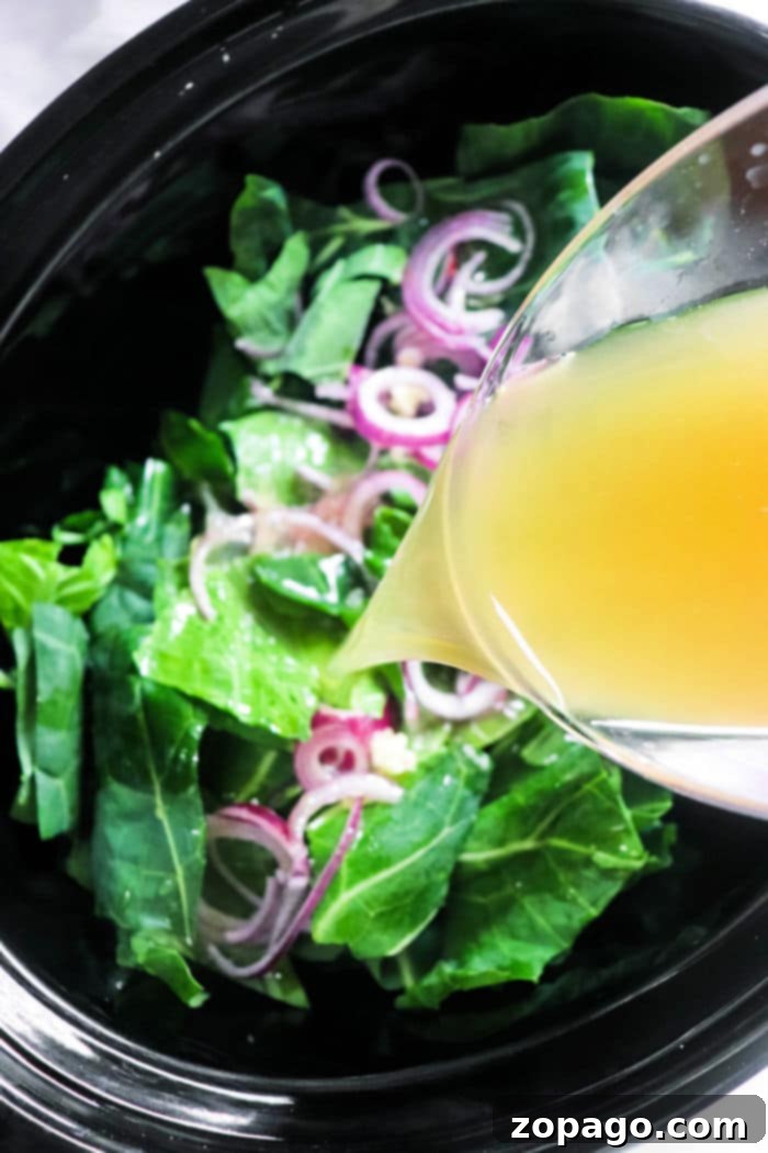 Authentic Southern Slow Cooker Collard Greens 6 Sliced collard greens ready for the slow cooker