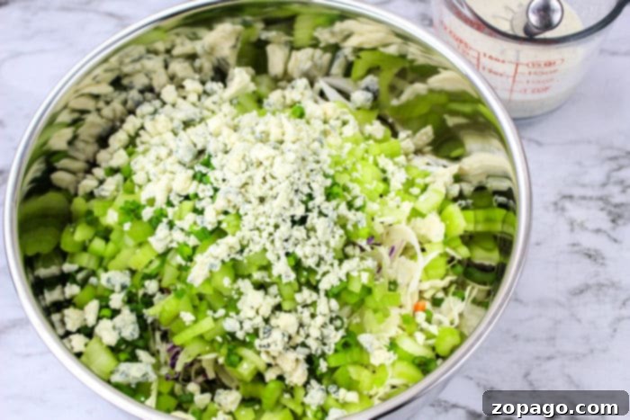 Bold Blue Cheese Slaw 5 Bowl of creamy blue cheese salad