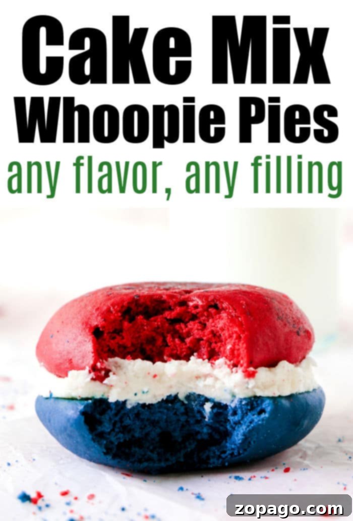 Easy Cake Mix Whoopie Pies 9 A beautifully composed stack of homemade Cake Mix Whoopie Pies, showcasing their soft, round shape and the delightful filling in between. The image emphasizes their irresistible appeal and simple elegance.