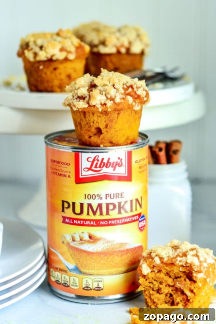 Cozy Autumn Pumpkin Muffins 5 Freshly baked Libby's Pumpkin Muffins cooling on a wire rack, steam gently rising