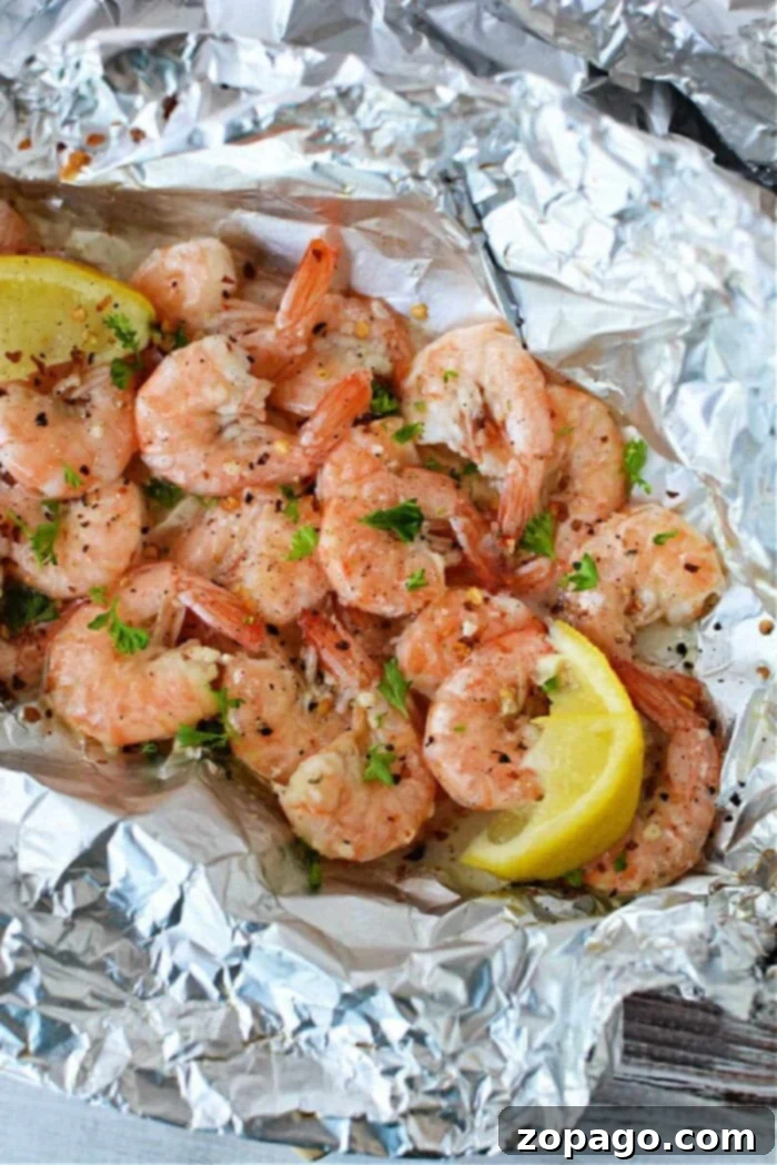 Shrimp on the grill in foil with Old Bay seasoning