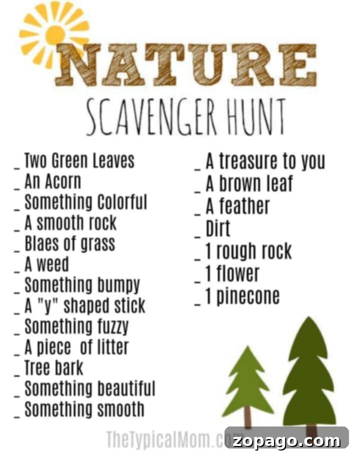 Campground Clue Hunt 4 Family enjoying a nature scavenger hunt with a printable list in a forest setting