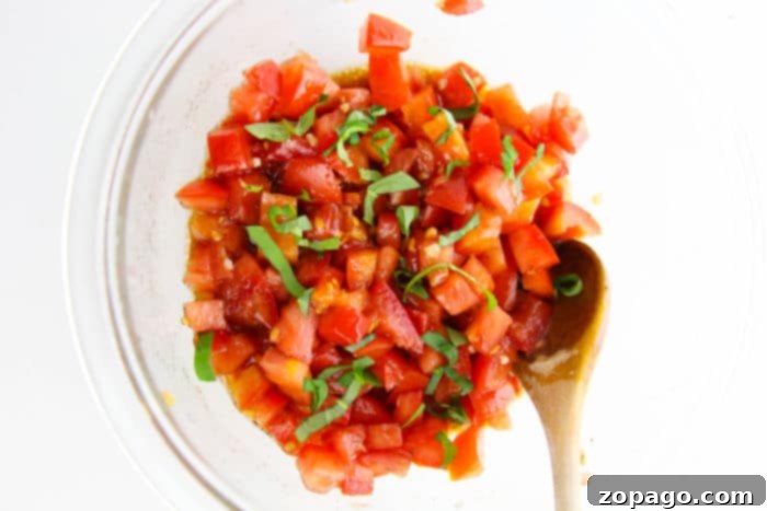 bruschetta toppings: variety of colorful bruschetta toppings on a board