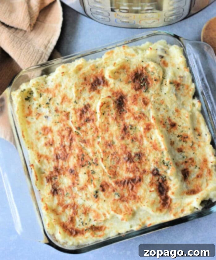 Instant Pot Shepherd's Pie 7 Overhead view of a complete Instant Pot Shepherd's Pie