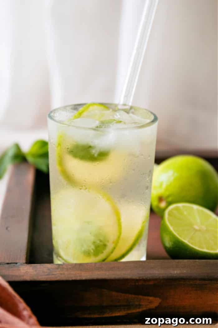 Refreshing Lime Mocktail 2 Refreshing homemade lime drink served in a glass with lime slices and mint, perfect for summer.