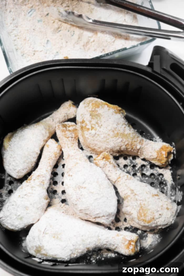Crispy Flourless Air Fryer Chicken 5 Fried Chicken Legs in Air Fryer with a golden crispy coating