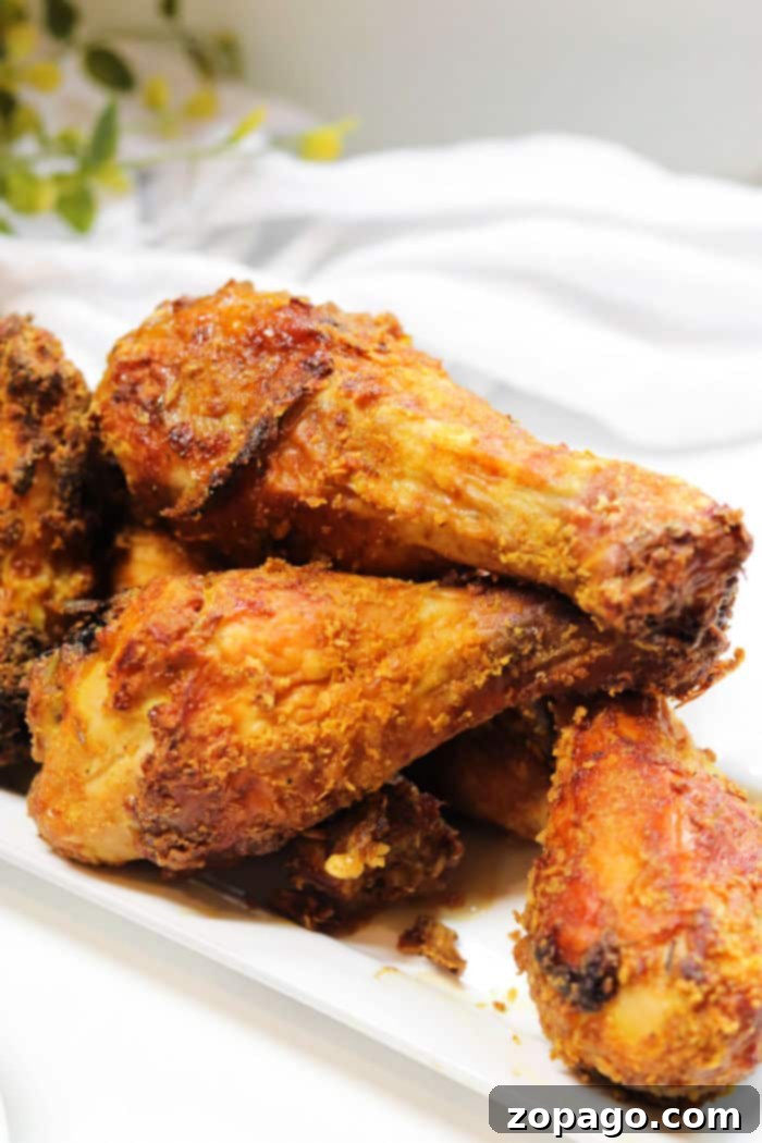 Flourless Air Fryer Crispy Chicken 6 Close-up of Crispy Air Fryer Fried Chicken Drumsticks