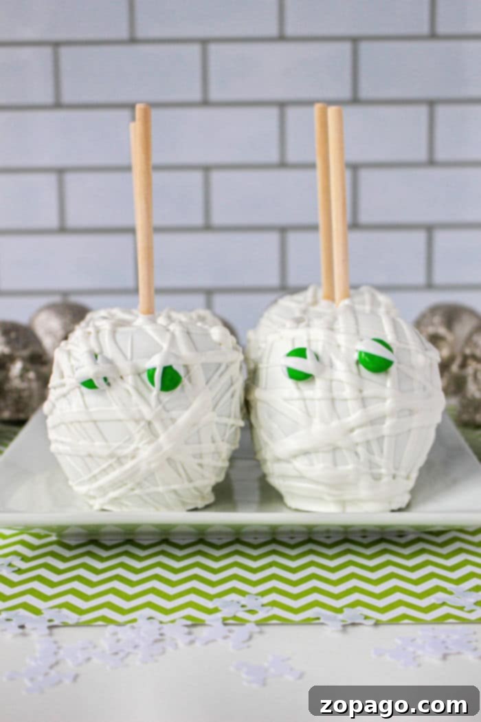 Ghostly White Chocolate Apple Treats 6 White Chocolate Apples