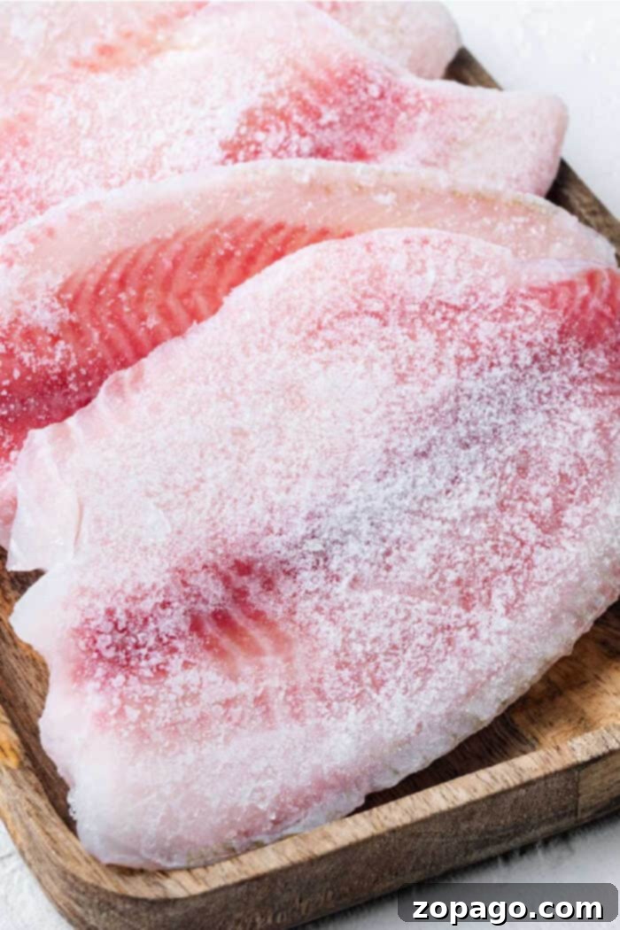 Frozen tilapia air fryer fillets seasoned with lemon and herbs.