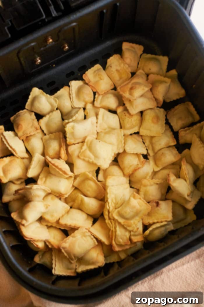 Perfectly Crispy Air Fryer Frozen Ravioli 5 Air Fryer Frozen Ravioli, softened first for a tender bite