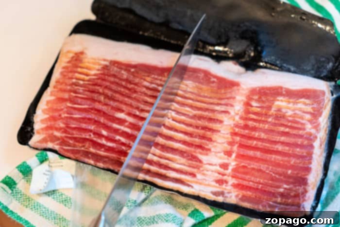 Get Crispy Frozen Bacon in Your Air Fryer 9 A block of frozen bacon, highlighting its convenience for air fryer cooking.