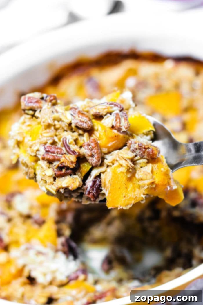 Warm Peach Baked Oats 2 Peach Baked Oatmeal - Warm and comforting breakfast dish