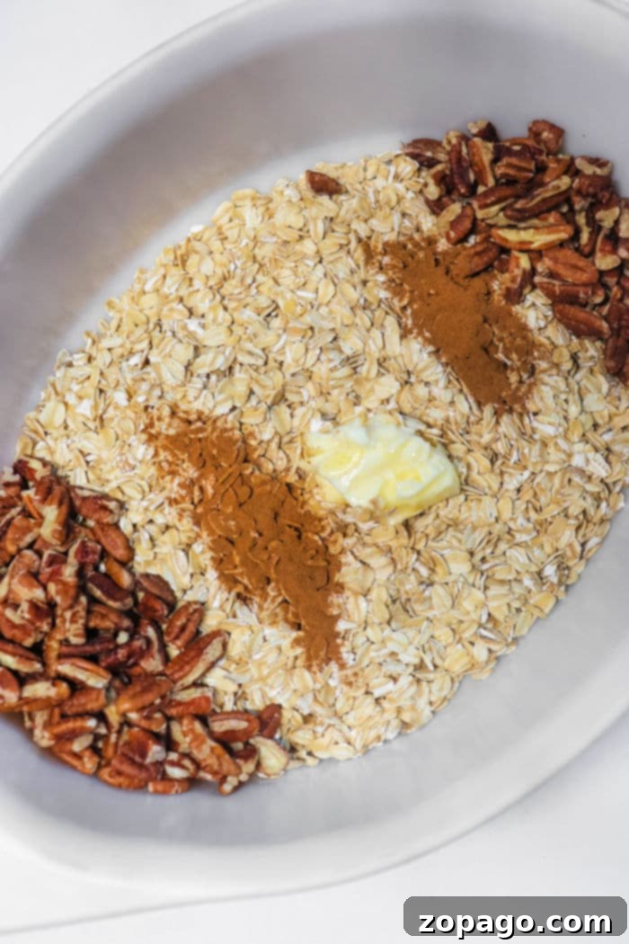 Warm Peach Baked Oats 4 How to Bake Oatmeal in the Oven - Ingredients laid out
