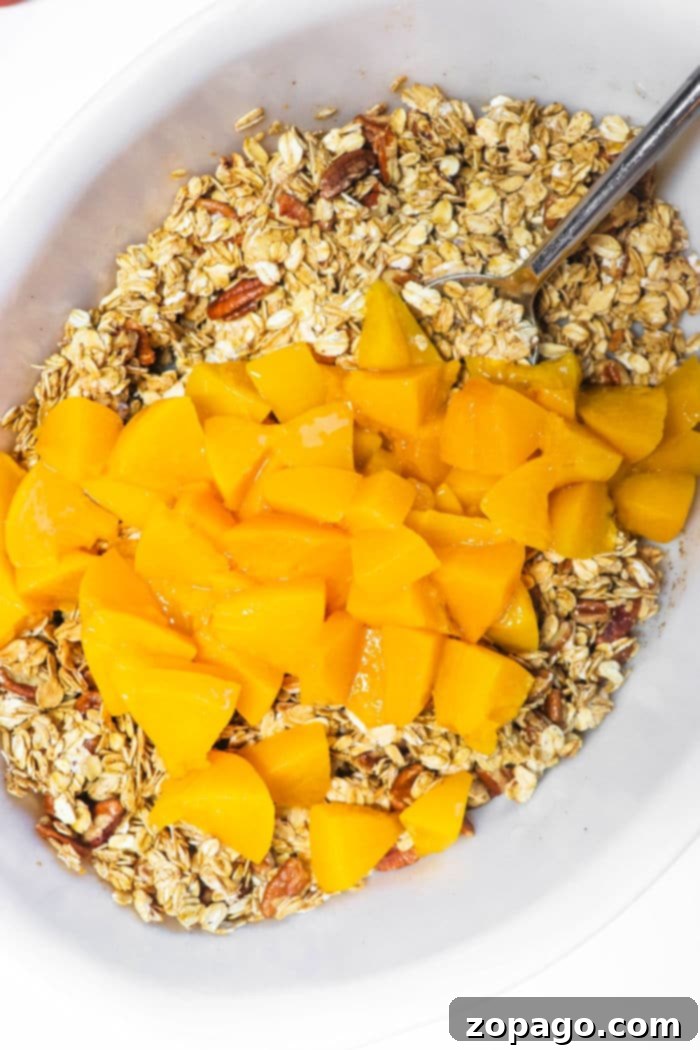 Warm Peach Baked Oats 6 Peaches and Cream Oatmeal - Served in a bowl