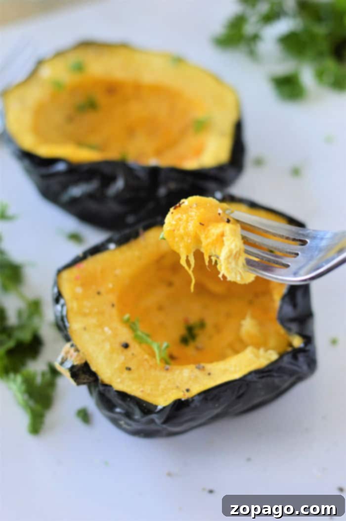 Easy Microwave Acorn Squash 5 Discover how to cook acorn squash in the microwave for a quick yet delicious option, beautifully presented for a healthy meal.