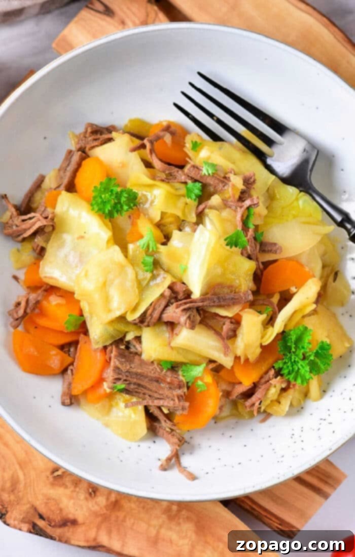 Hearty Cabbage Stew 2 Hearty Beef and Cabbage Stew served with fresh parsley