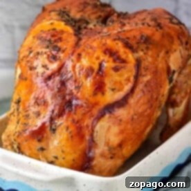 Regal Turkey Roast 6 A deliciously roasted turkey crown with fragrant herbs graces a white baking dish, perfectly complemented by the rustic charm of a brick backdrop.