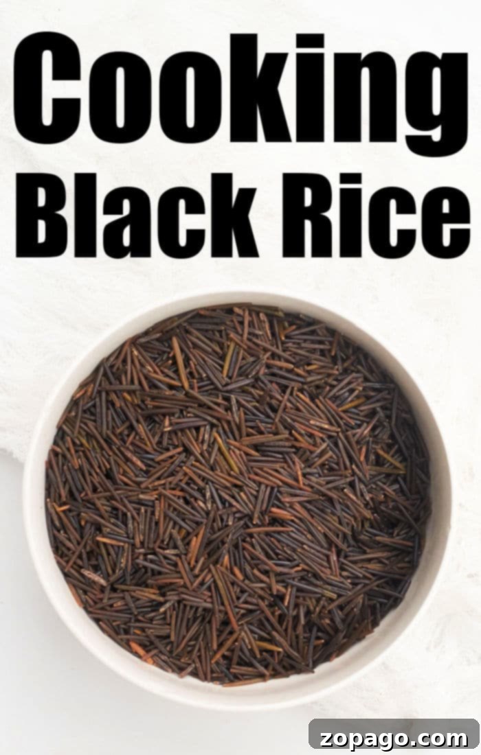 Perfect Instant Pot Black Rice 3 A bowl of uncooked black rice with the text Cooking Black Rice in an Instant Pot above it.