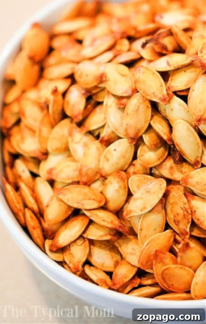 Crispy Spaghetti Squash Seeds 2 Perfectly roasted spaghetti squash seeds piled high in a bowl, a healthy and crunchy snack.