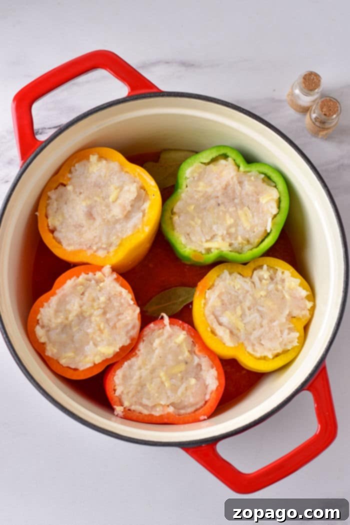 Savory Stuffed Bell Peppers 4 stuffed peppers with ground chicken