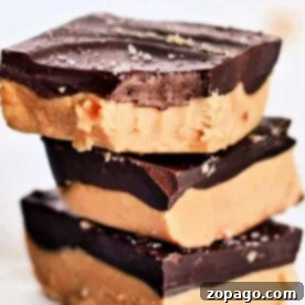 The Ultimate Lunch Lady Peanut Butter Bars 8 Stacked Chocolate Peanut Butter Bars with sea salt.