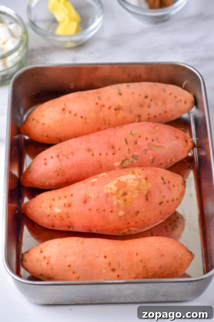 Ideal Baking Time For Sweet Potatoes At 400F 5 Baked Sweet Potatoes in Oven - Perfectly cooked and ready to serve.