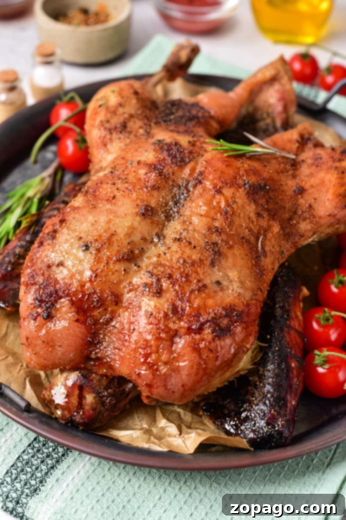 From Freezer to Fork: Cooking Delicious Duck 6 A perfectly roasted duck, golden brown and crispy, resting in a baking dish, ready to be served. A testament to successful cooking from frozen.