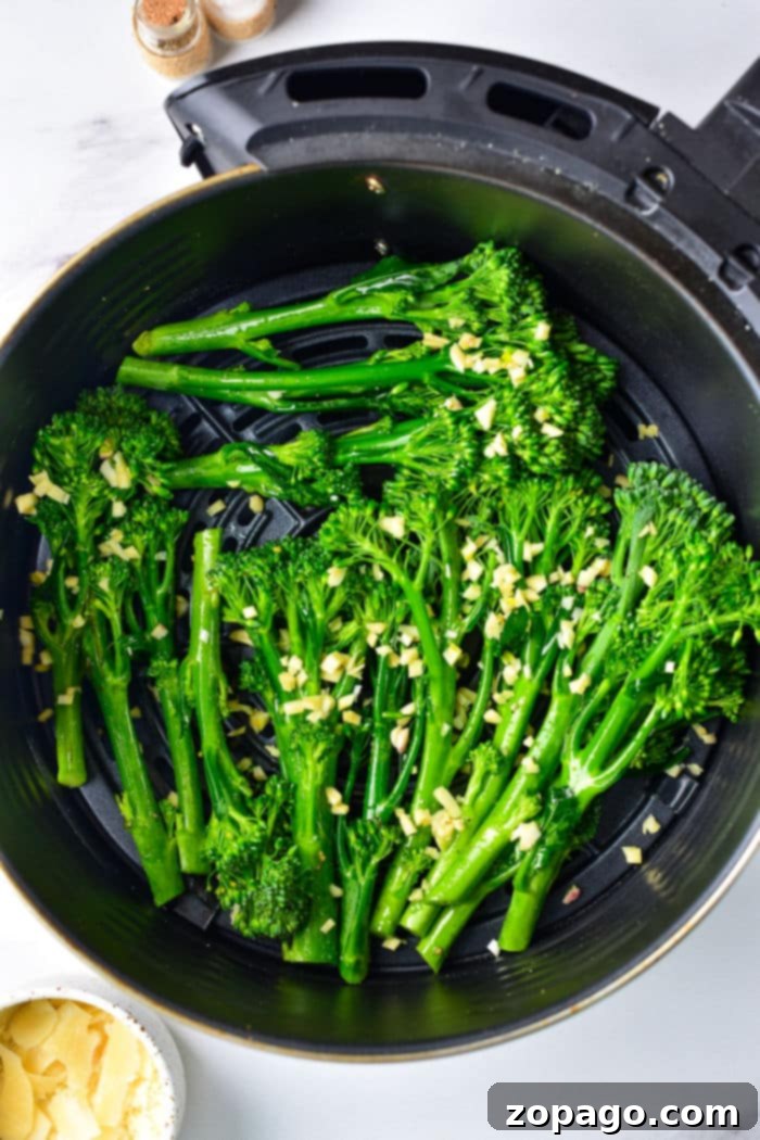 Crispy Air Fryer Broccolini 4 Garlic Parmesan Broccolini in Air Fryer Basket