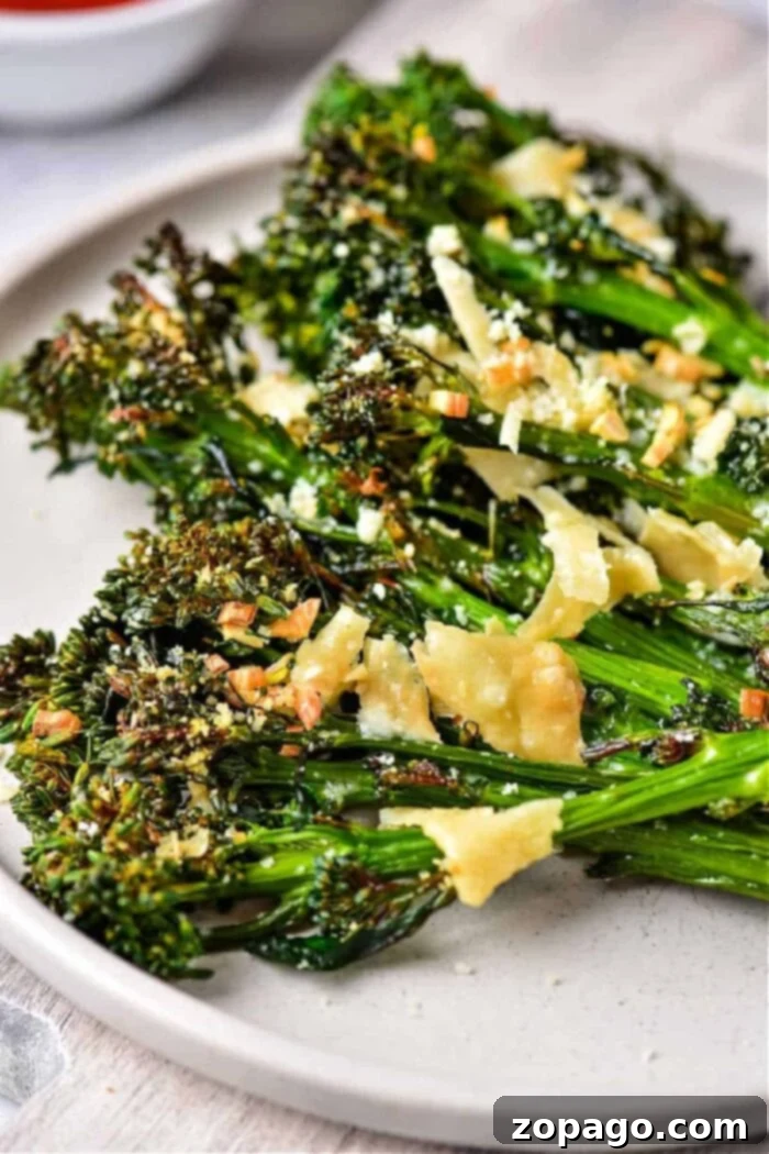 Crispy Air Fryer Broccolini 8 Ninja Foodi Broccolini, comparison image of cooked broccolini
