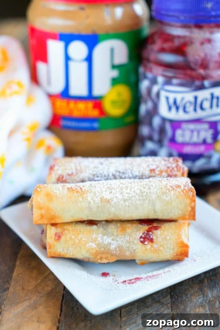 Golden Sweet Wraps 6 Peanut Butter and Jelly Egg Rolls, a sweet and crispy delight